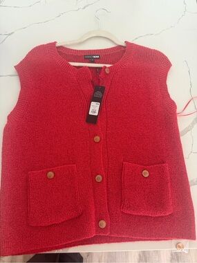 Fashion Nova Red Button-Front Knit Vest with Patch Pockets